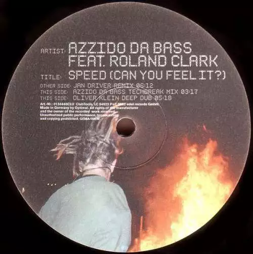 Azzido Da Bass Feat. Roland Clark - Speed Can You Feel 12" Vinyl 3