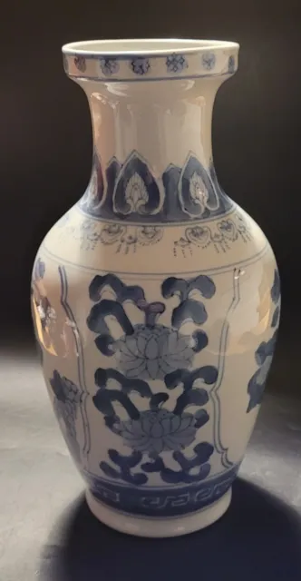 Chinese blue and white ceramic hand-painted vase - birds, flowers - 31 cm