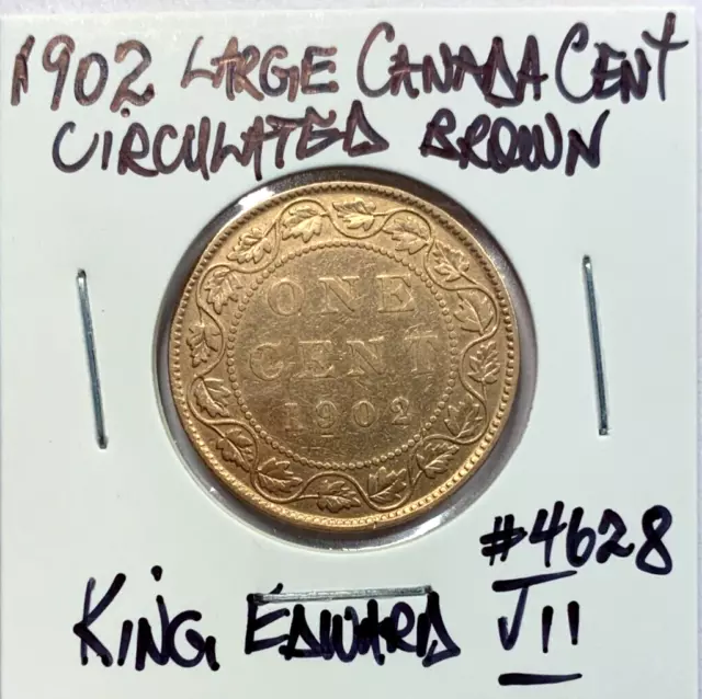 1902 Canada Large Cent Very Nice Circulated Brown King Edward VII Canadian Penny