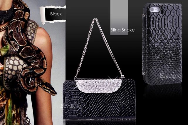 Premium Black Bling Snake Stand Wallet case cover for Apple iPhone 6