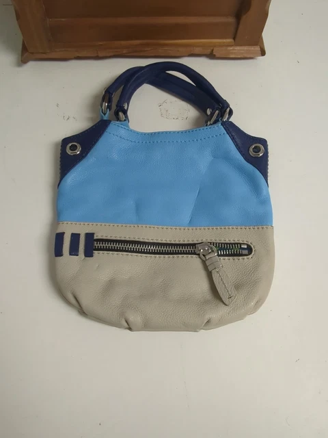 OrYani Blue/Grey Leather Women's Short Handle Handbag Beautiful Bag GREAT SHAPE