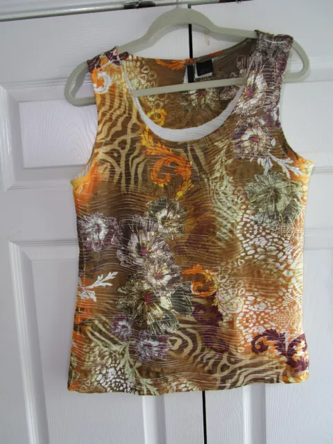 NEW DIRECTIONS WOMENS Blouse Large Brown Orange Sleeveless Crinkle ...