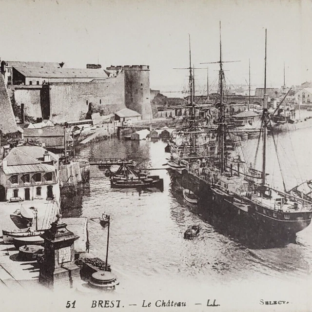 TALL SHIP WW1 Brest France Postcard c1915 WWI Chateau House Home French