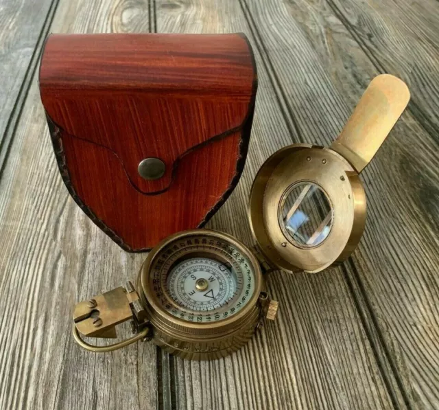 Vintage Solid Brass WWII Military Pocket Compass Gift Vintage Nautical Brass