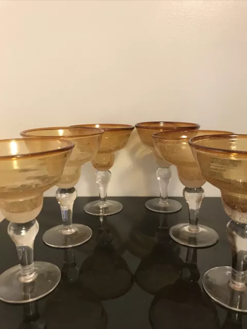 Artland Iris Margarita Glasses Set 6 Citrine Hand Blown Amber Gold