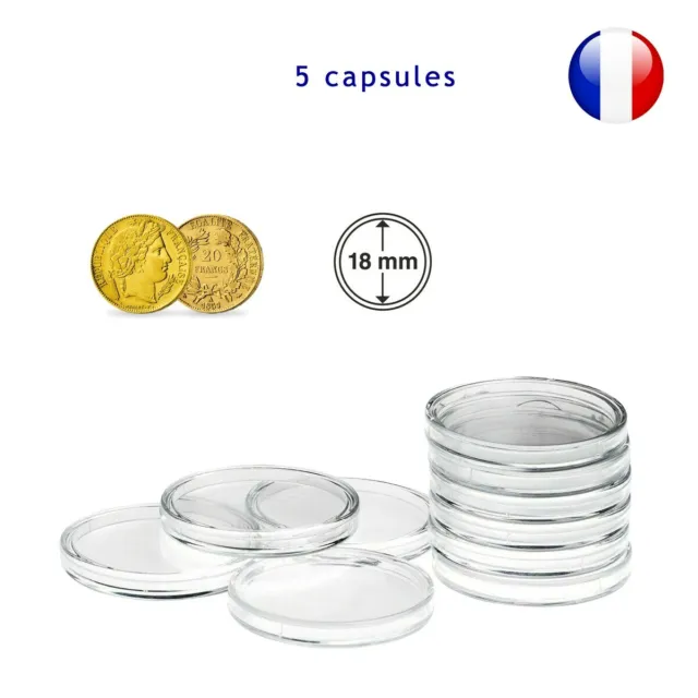 5 Capsules pour monnaie 18 mm intérieur - Protection pièce de monnaie