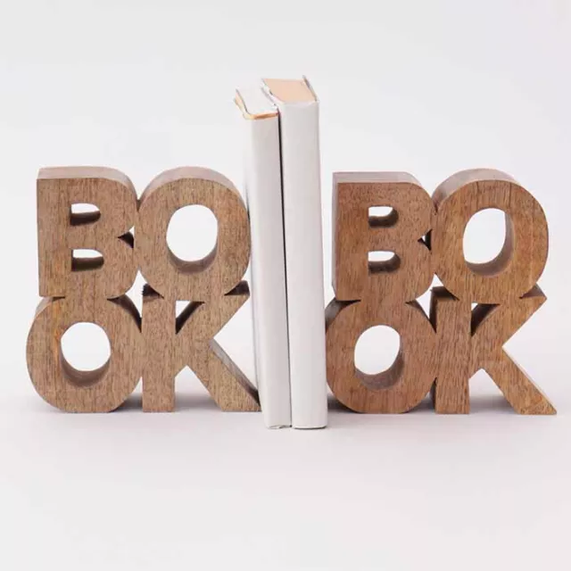 Reggilibri coppia fermalibri set 2 scritta Book in legno di mango idea regalo