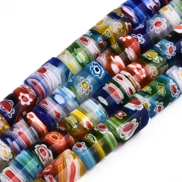 1 Strang 37 cm bunte Millefiori Zylinder Walze Tonne Blumen Glasperlen 11 x 8 mm