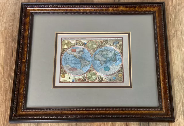 Vintage Windsor Foil Art Old World Map Framed Wood Frame Wall Hanging