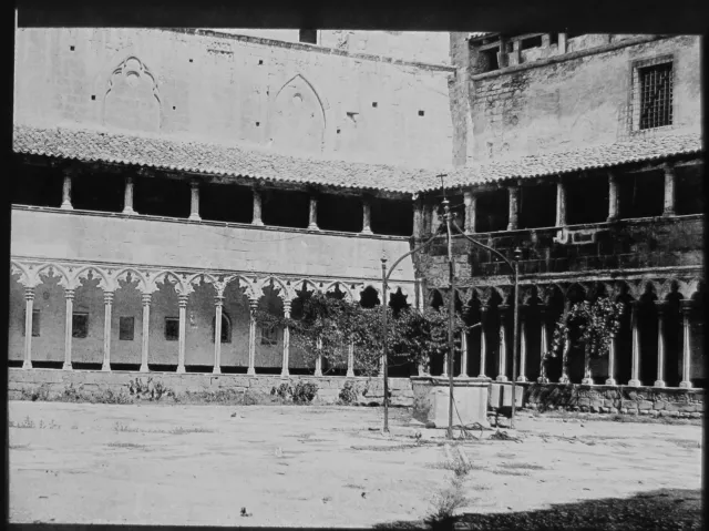 Glass Magic Lantern Slide PALMA SAN FRANCISCO CLOISTER C1910 PHOTO SPAIN MAJORCA