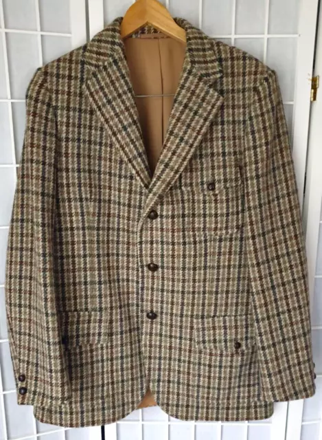 Vintage Harris Tweed Houndstooth Check Scottish Pure Wool Jacket Size M-L