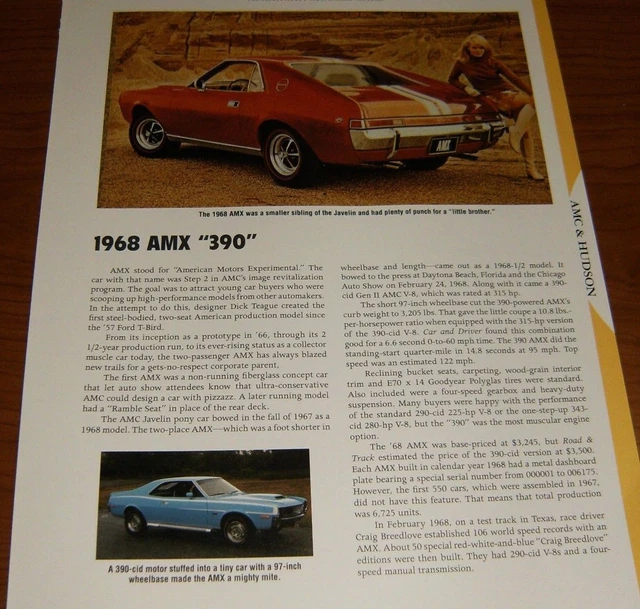 ★★1968 Amc Amx 390 Specs Info Photo 68 Javelin Sst 69 70 American Motors★★