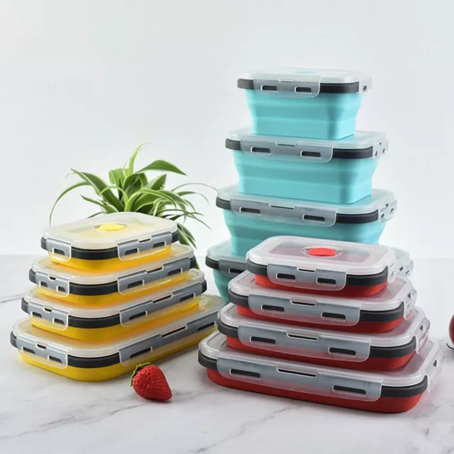 1/4 Foldable Silicone Collapsible Folding Storage Lunch Boxes Silicone Food Boxs