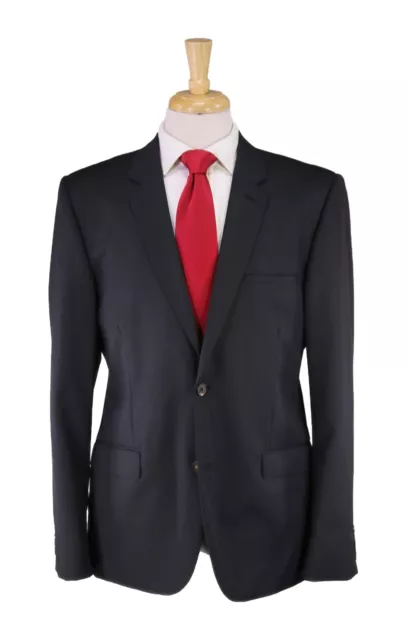 New! Calvin Klein Collection Black Herringbone 2-Btn Slim Fit Wool Suit 42R