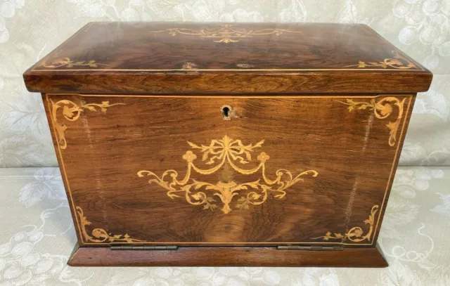 English Traveling Lap Desk / Letter Box Mahogany w/ Scroll & Floral Design