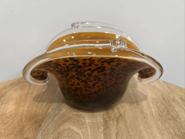 Murano Style Art Glass Clutch Purse Bowl/Vase Leopard Cheetah Animal Print