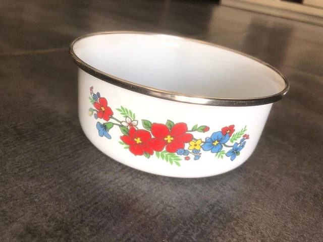 Casserole émaillée Verte Vintage Années 70 - Motifs Floraux