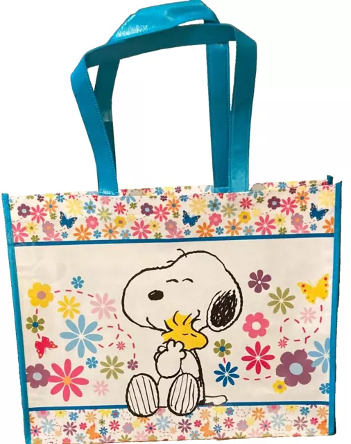 New Peanuts Snoopy Flower Power Large Durable Reusable Tote / Gift Bag!