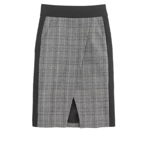 J.CREW NWT $128 Glen Plaid Wool Crossover Slit Lined Pencil Skirt Size 4