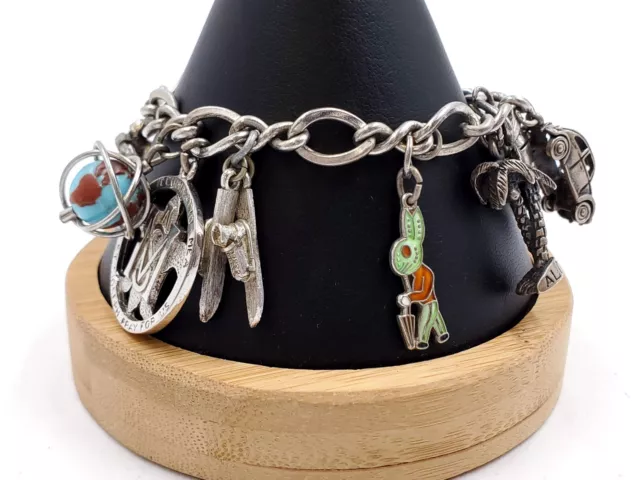 Sterling Silver Figure Of 8 Chain Bracelet W/Various Sterling,Silver Tone Charms