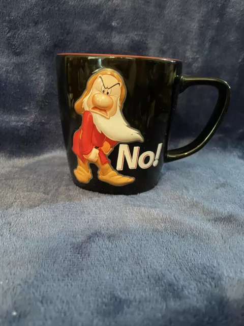 Disney Parks Grumpy Stubborn! No! Red Black Coffee Mug Seven Dwarfs EUC Funny!