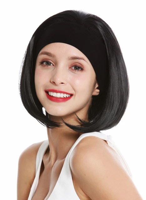 Perruque Femme Mi-longue Lisse Noire – Avec Bandeau Intégré – Synthétique – Taille Moyenne – Neuf Avec étiquettes