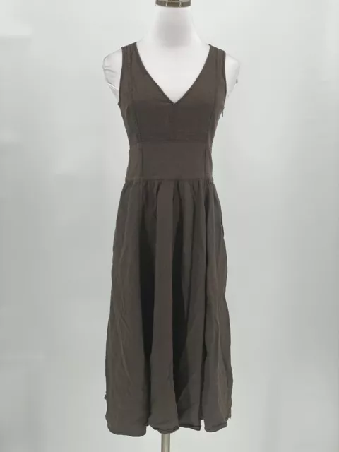 Theory Womens Brown Linen Blend Sleeveless  Midi Fit Flare Dress Sz 6
