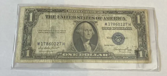 1935E series U.S. $1 one dollar silver certificate. Blue Seal. Circulated.
