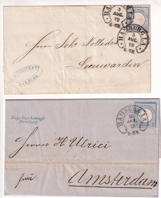 DR,Mi 5 u 20 je m HUFEISENSTEMPEL HAMBURG (Sp 17-3 u 4) a 2 Briefen n HOLLAND