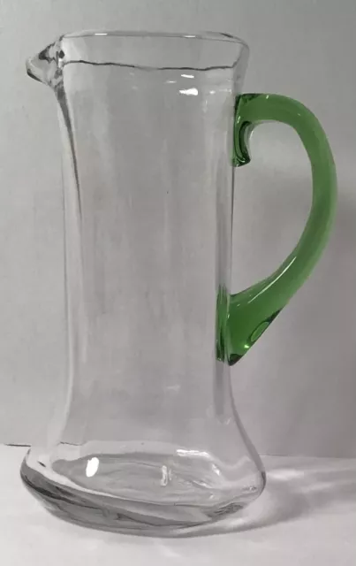 Clear Glass Carafe Pitcher w/ Green Handle Wine Juice Decorative Table Serveware