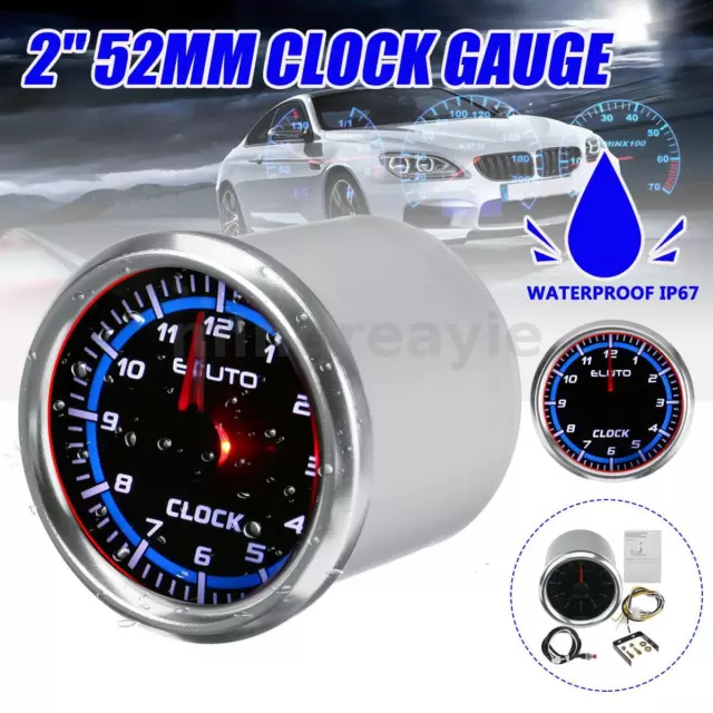52mm 2" Clock Meter Gauge Car Boat Universal 12-hours Format Blue&Red