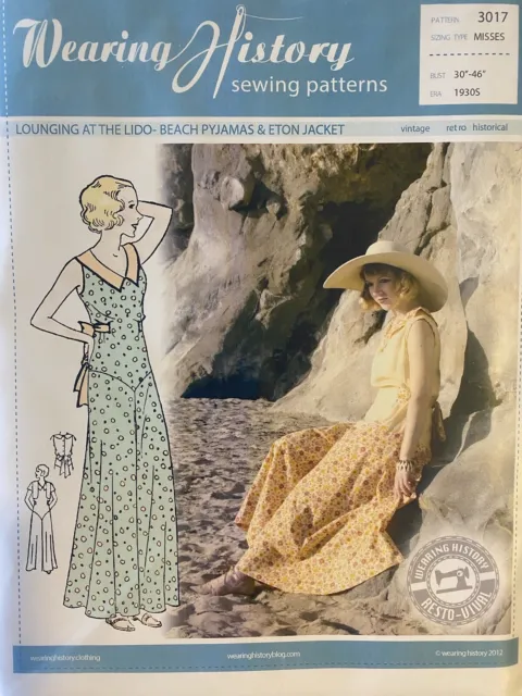 PRINTED PATTERN- Lounging at the Lido- 1930s Beach or Lounging Pajamas and  Eton Jacket- 30-46 Bust