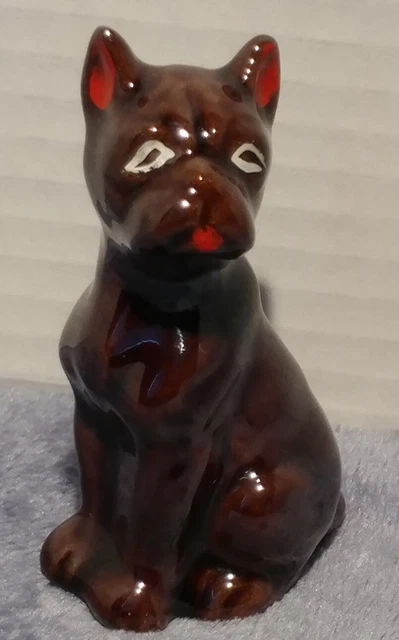 Vintage Porcelain Ceramic Brown Boxer Dog Miniature Statue Japan