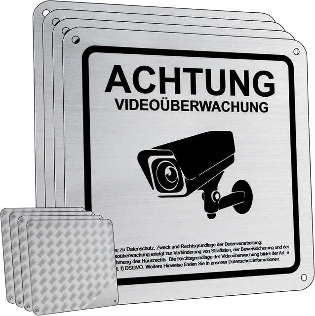 Achtung Videoüberwachung Schild Mit DSGVO Hinweis, 15×15cm Videoüberwachung Schild Aluminium Reflektierend Mit Selbstklebend 2St