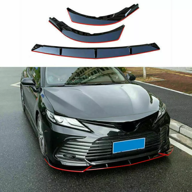 For Toyota Camry 2021-2023 Glossy Black W/Red Front Bumper Body Kit Spoiler Lip