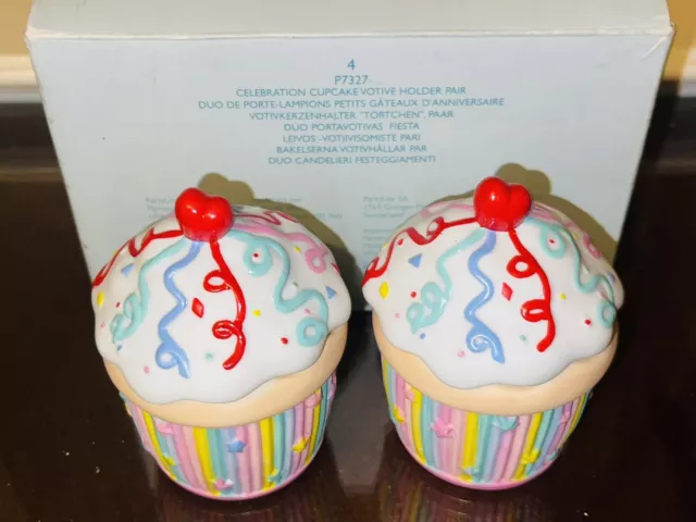 🆕 PartyLite Cupcake Celebration Tealight Votive Candle Holders Pair Porcelain