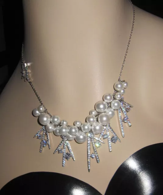 Betsey Johnson Betsey Blue Faux Pearls And Bling Necklace