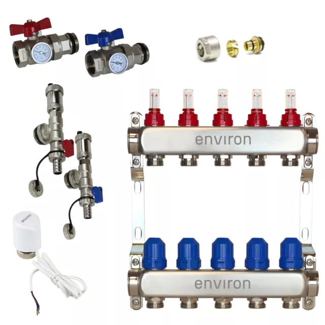 Heizkreisverteiler Edelstahl HKV Komplett Set Fußbodenheizung Verteiler environ