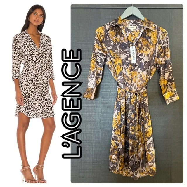 L’AGENCE *NwT* Stella Silk V-neck Shirt Dress in Arctic Dusk | XS