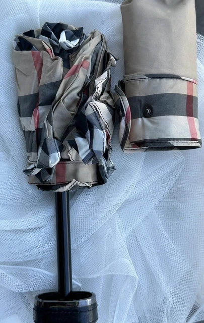 RARE Vintage Burberry Folding Packable Umbrella With Sleeve