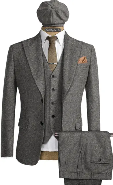 3-teiliger Herrenanzug – Tweed Fischgrätenmuster – Maßgeschneidert – Hochzeit UK 2