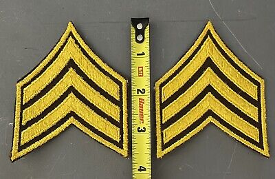 Sergeant Chevrons/Set Of Two/ Dark Brown Background / Gold Chevrons and Border