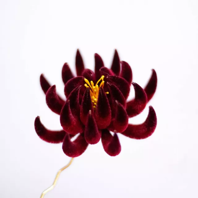 National Style Jewelry Silk Velvet Flower Dark Wine Red Chrysanthemum Hairpin