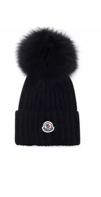 Moncler Wool Black  Beanie Faux Fur Removable Pom-Pom Hat Mint Just Tried It