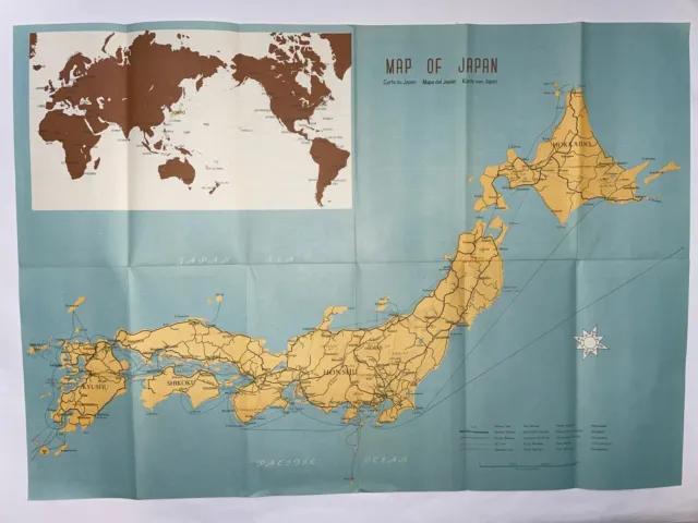 JAPAN  c. 1960 LARGE PICTORIAL MAP