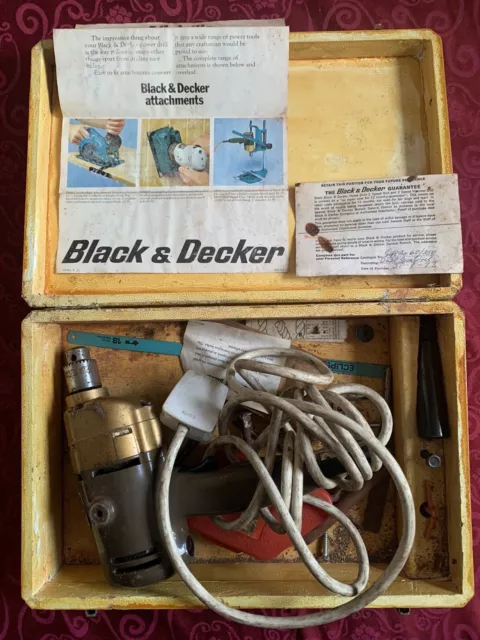 Black & Decker Vintage Drill D420 8mm 2 Speed with Yellow Box Purchased 1973