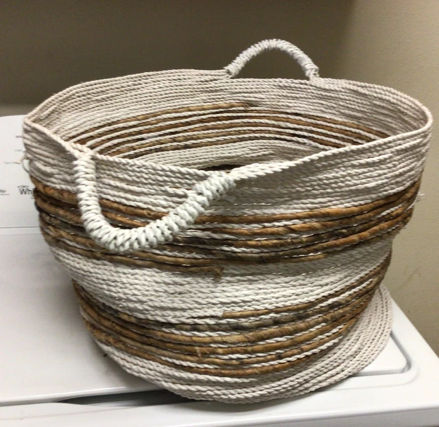 Pottery Barn Teen Shimmer Stripe Bin Large 19” X 12” Silver Natural
