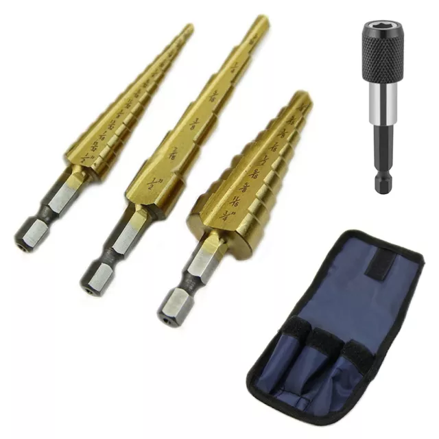 TITANIUM Step Drill Bit Set + Quick Change Locking Bit Holder Attachment!