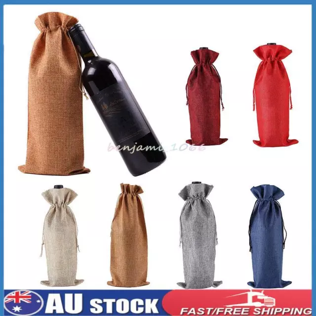 750ML Wine Bottle Bags Pouch Wine Bottle Covers Drawstring Jute Burlap Gifts