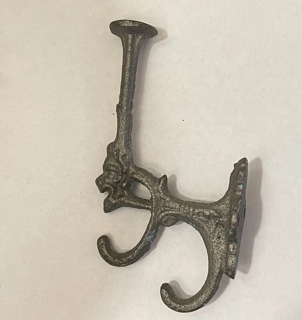 Lot of 2 Cast Iron Gray Victorian Style Coat Hooks Hat Rack Hall Tree Hook 2